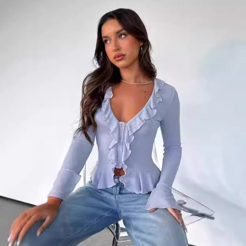 Dame Elegant top med flæsedetalje Stilla