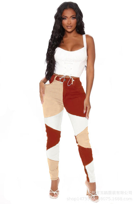 Dame Figurtilpassede Jeans med moderne Patchwork-design Stilla