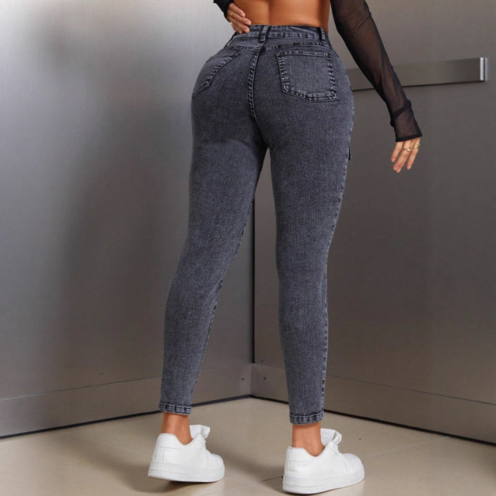Kvinders høj talje jeans med praktiske klaplommer og smalle ben Stilla