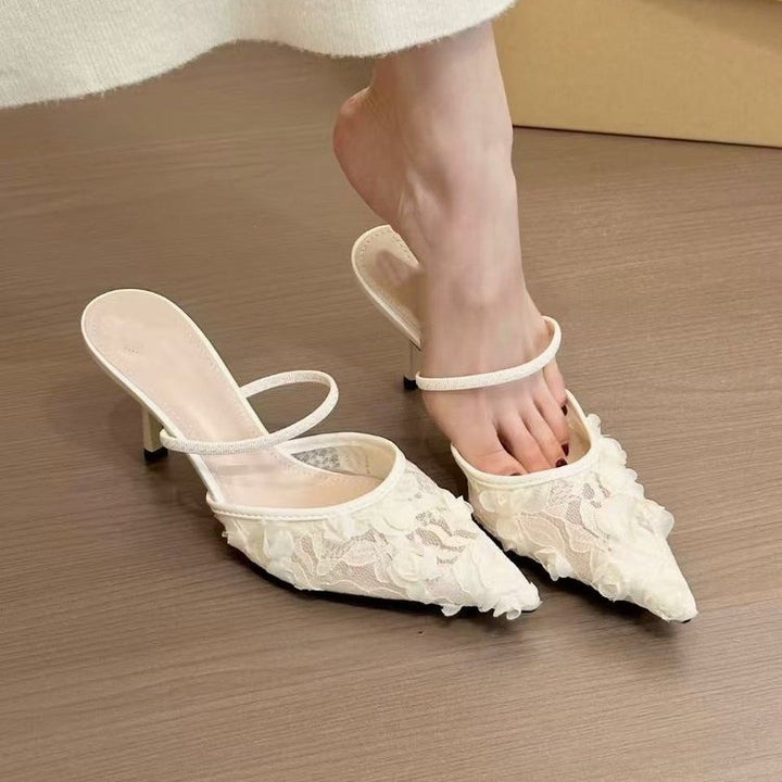 Femme Floral Dekoreret Spids Tå Mules Stilla
