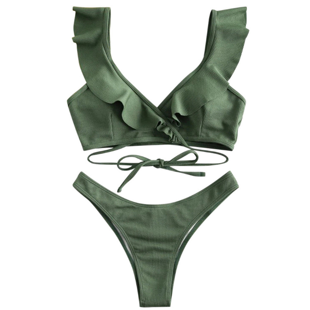 Dame Bandeau Bikini Sæt med Volanger og Justerbar Bund Stilla