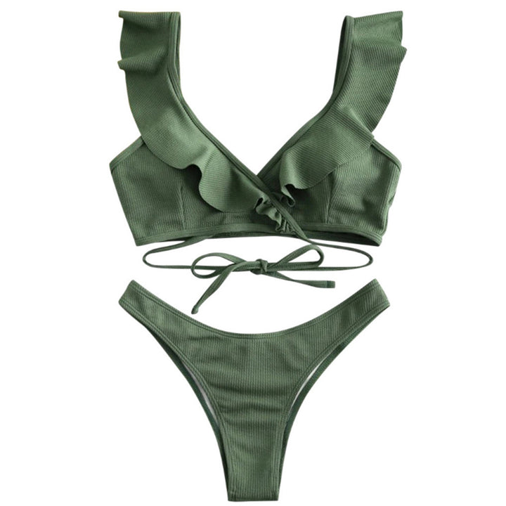 Dame Bandeau Bikini Sæt med Volanger og Justerbar Bund Stilla