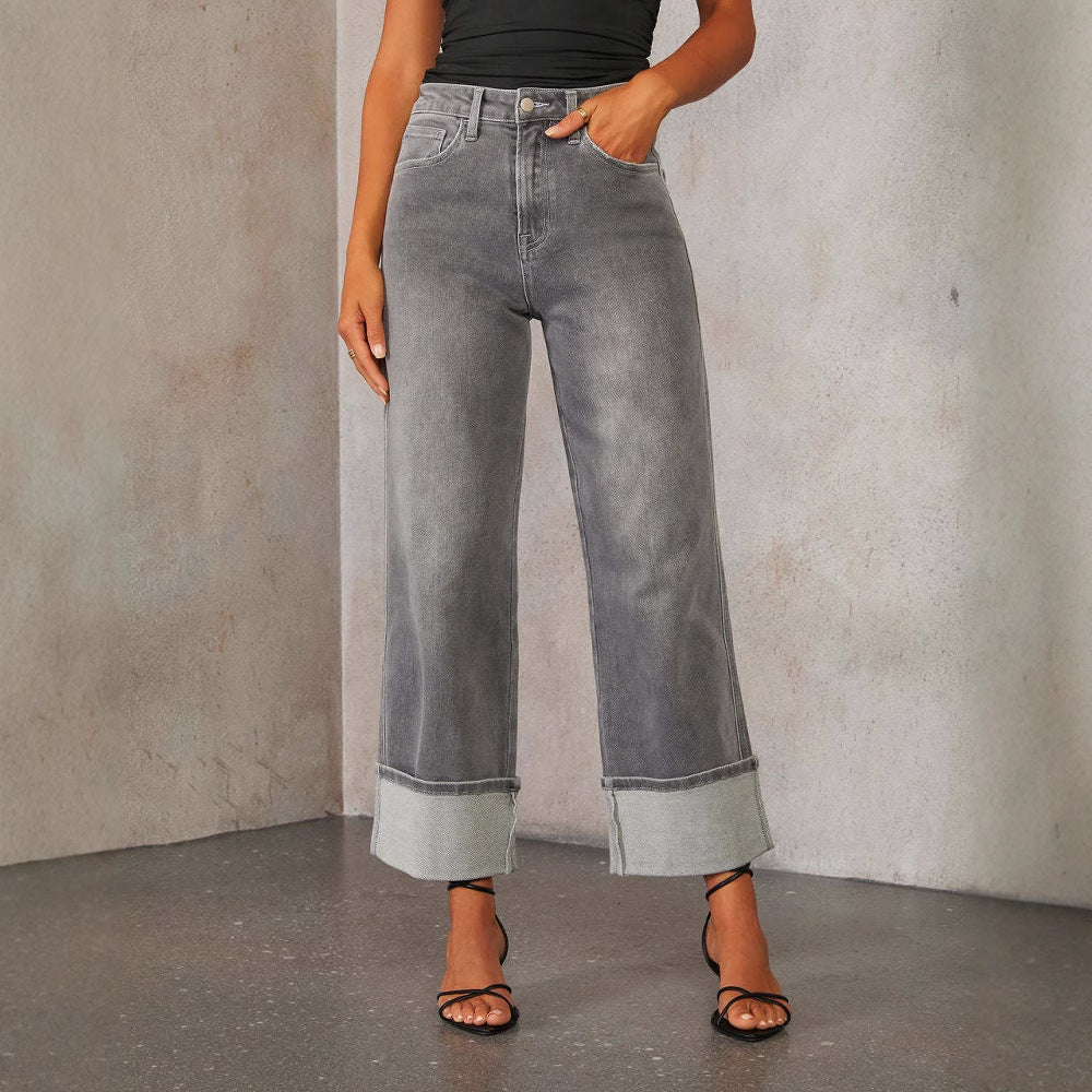 Dame brede jeans i moderne cropped stil med kontrastafslutninger Stilla