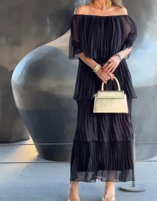 Dame Off-Shoulder Maxikjole med plisserede detaljer Stilla