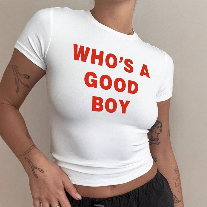Dame Crop-T-Shirt med kreativ print og tætsiddende som Skovae