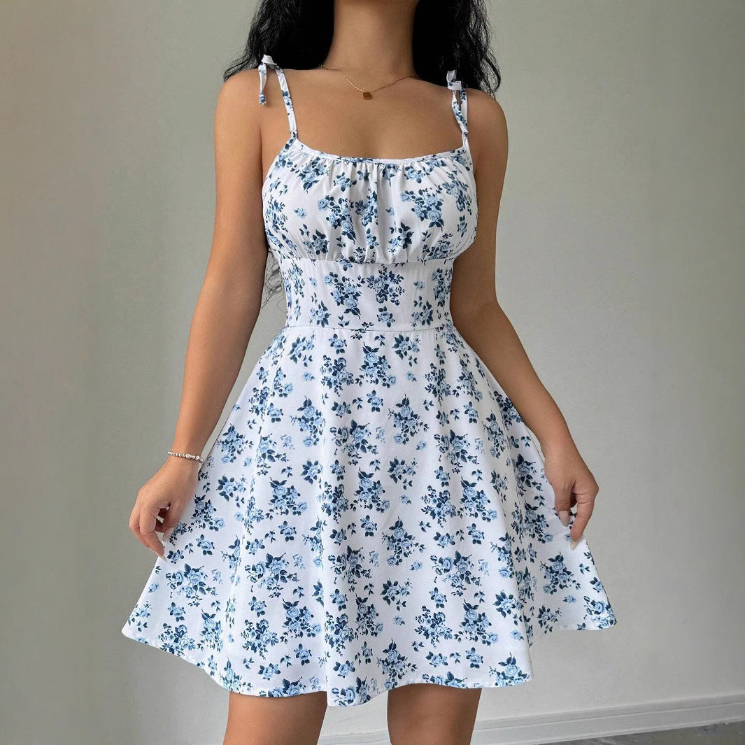 Damer sommer mini kjole med blomster mønstre og brede stropper Stilla