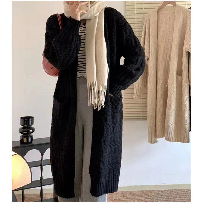 Kvinders chunky strik cardigan med lommer og V-hals Stilla