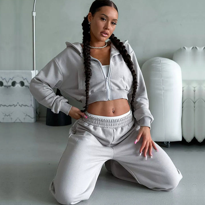 Dame Atletisk Lynlås Hoodie og Løse Joggingbukser Sæt Skovae