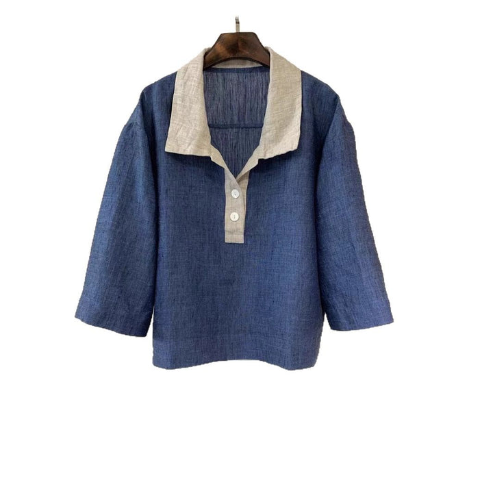 Femme Overstørrelser Linned Button-Up Top og Bredbenet Bukser Sæt Stilla