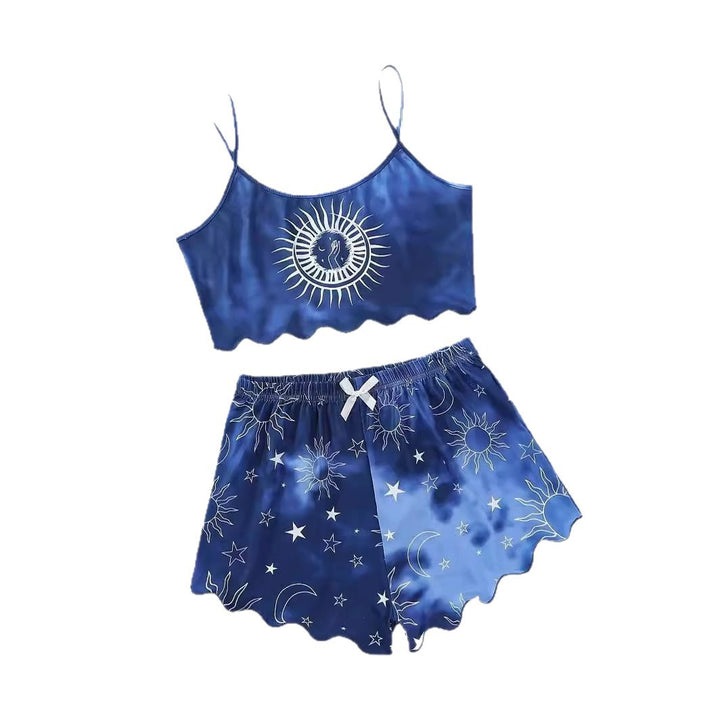 Dame Satin Pyjamasæt med legende måne- og solmotiver Stilla