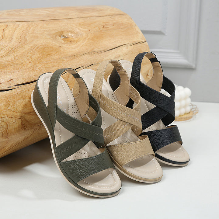 Dame Wedge-sandaler med elastiske kryds-remme og stødabsorberende fodseng Stilla