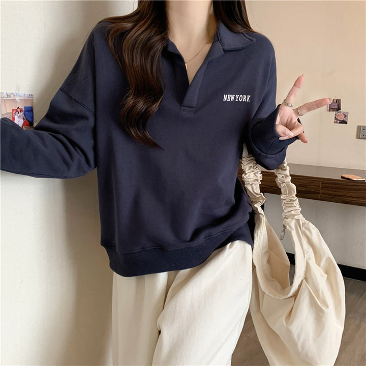 Dame Oversized Polo Stil Sweatshirt med broderet detalje Stilla