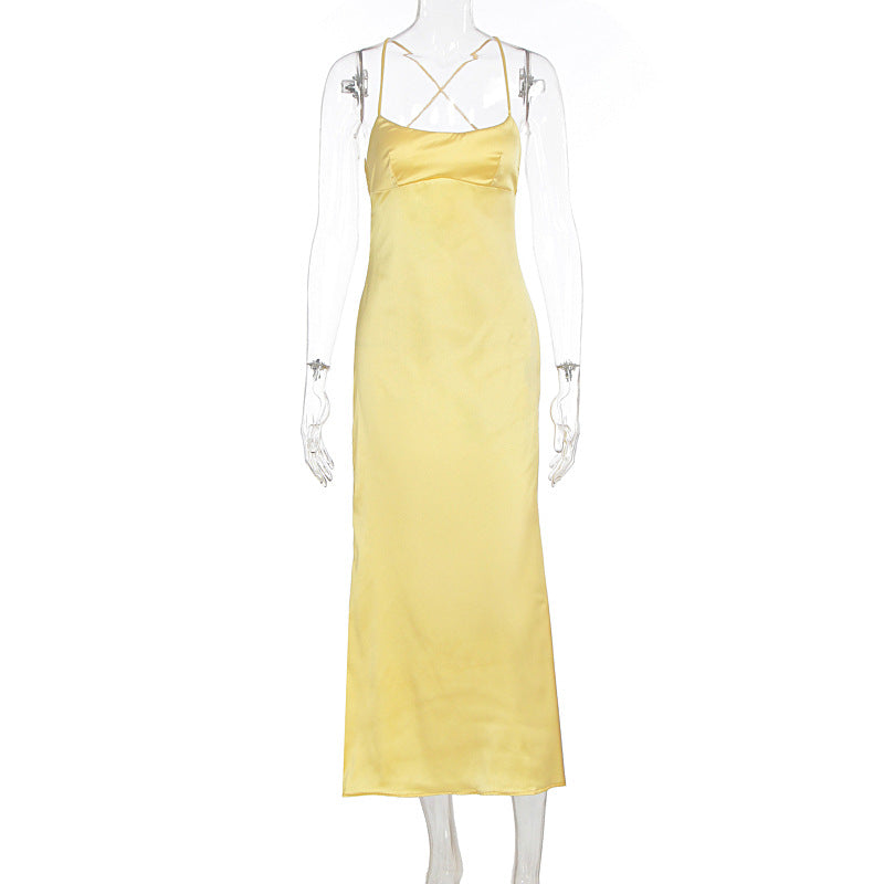 Dame elegant satin natkjole med smalle spaghetti stropper og flydende snit Skovae