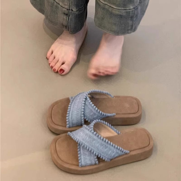 Dame Cross-Band Struktureret Slide Sandaler Stilla