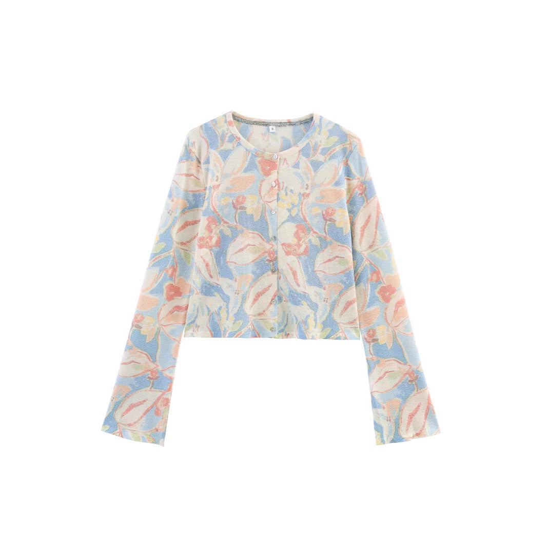 Kvinders bomulds cardigan med blomstermønster Stilla