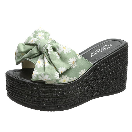 Dame plateau sandaler med legende sløjfe-design og florale accenter Stilla