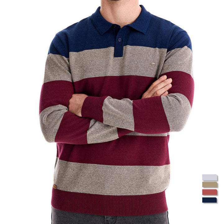 Herrer Langærmet Polopullover med moderne stribemønster Stilla