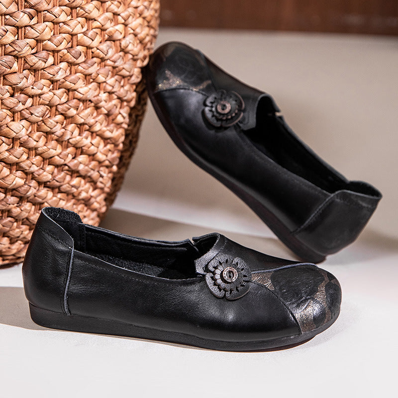 Femme Elegante Læder Ballerina Flats med Floral Accent Stilla