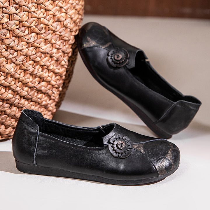 Femme Elegante Læder Ballerina Flats med Floral Accent Stilla