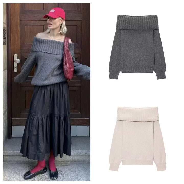 Dame Elegant Strikpullover med overskårne skuldre Stilla