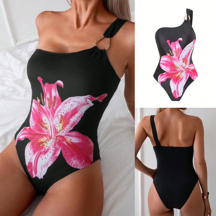 Dame Stilet One-Piece Badedragt med floral design og dekorativ skulderparti Stilla