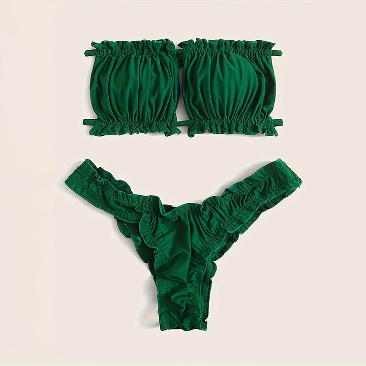 Dame Bandeau-bikini-sæt med rynkning Skovae