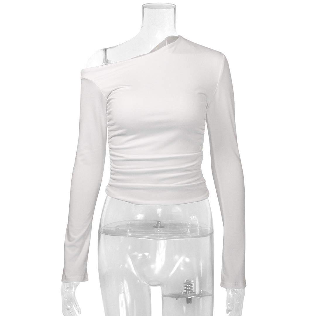 Dame Asymmetrisk Langærmet T-shirt med elegant snit og figurformende design Skovae