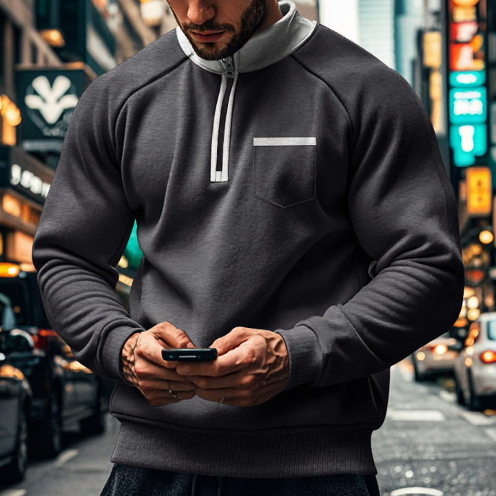 Herrer Sportslig Sweatshirt med praktiske lommer og halv lynlås Stilla