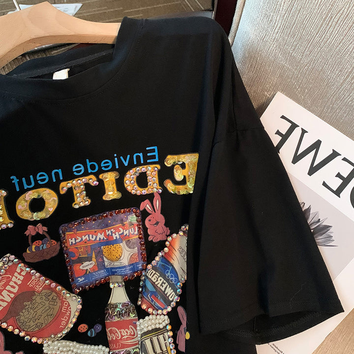 Dame T-shirt med kreativ vintage-tryk og unikt grafikdesign Stilla