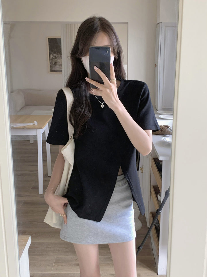 Femme Asymmetrisk Snit Korteærmet Top Stilla