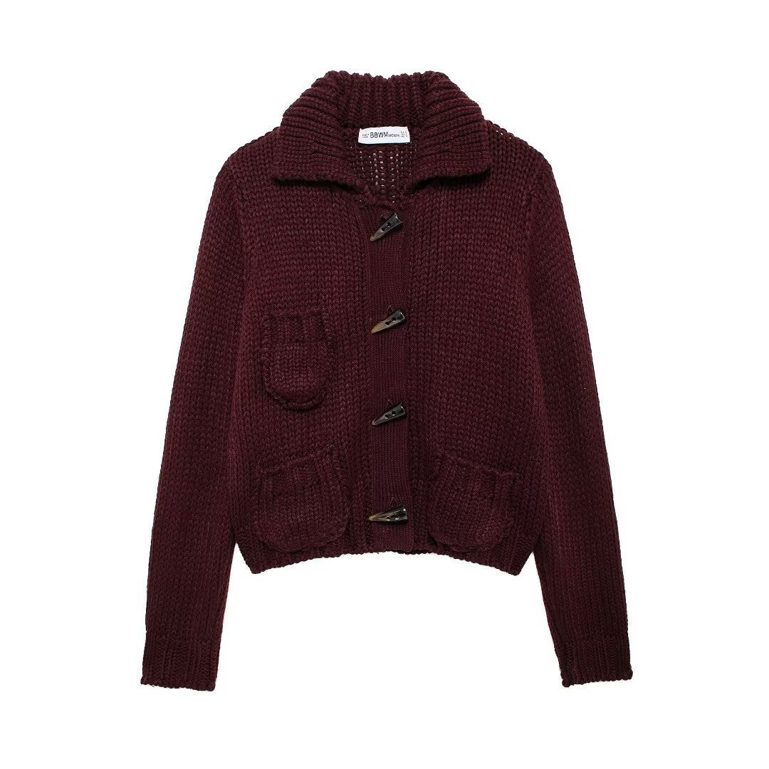Femme Chunky Strik Cardigan med Oversize Krave Stilla