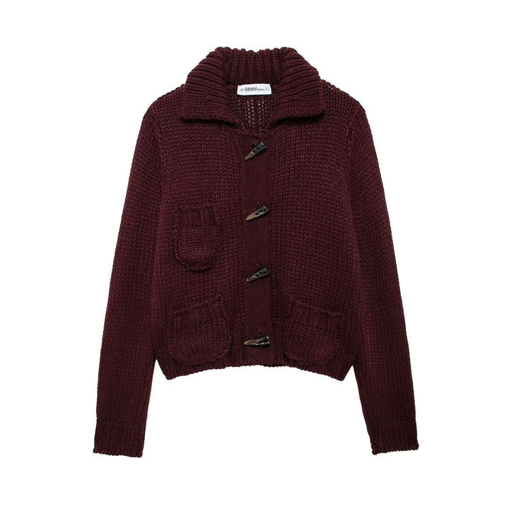 Femme Chunky Strik Cardigan med Oversize Krave Stilla