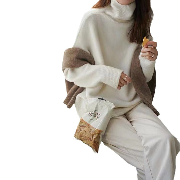 Femme Warm Chunky Strik-Cardigan med Rullekrave Stilla