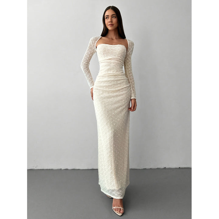 Damen Maxikleid mit transparenten Ärmeln Skovae