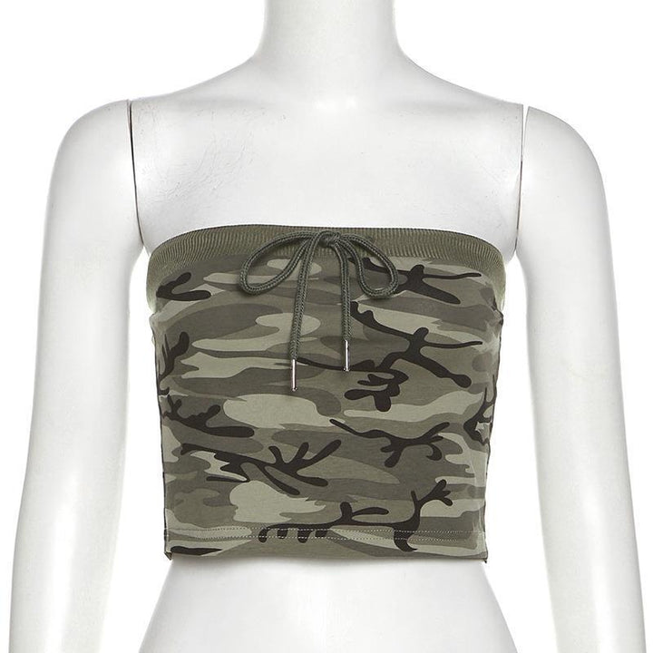 Dame Crop-Top med moderigtigt camouflage-design og elastisk bund Stilla