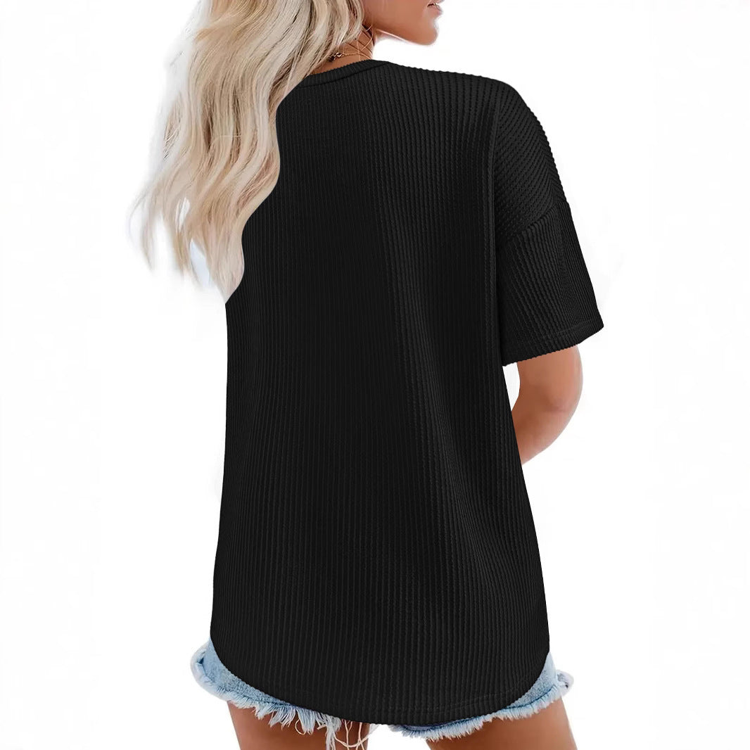 Damer Relaxed Fit V-Hals Lommer T-Shirt Stilla