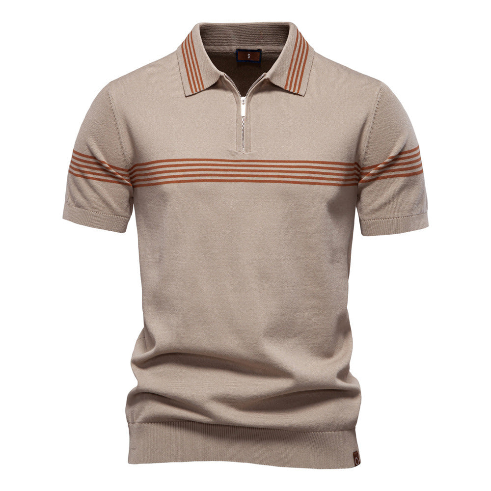 Herrer Polo-T-shirt med elegant halv lynlås og sporty stribemønster Stilla