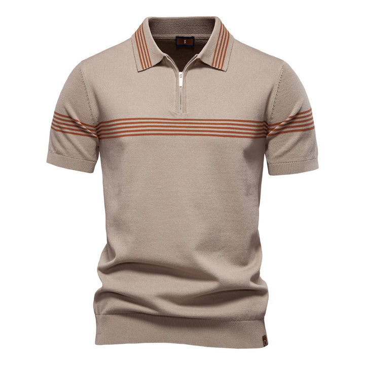 Herrer Polo-T-shirt med elegant halv lynlås og sporty stribemønster Stilla