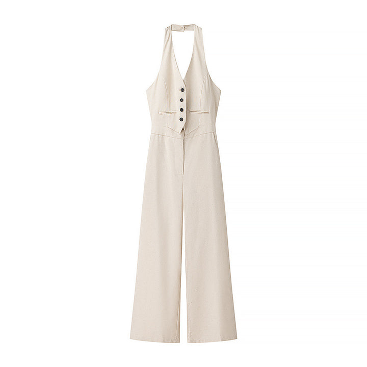 Dame jumpsuit med elegant V-udskæring og raffinerede knapdetaljer Stilla