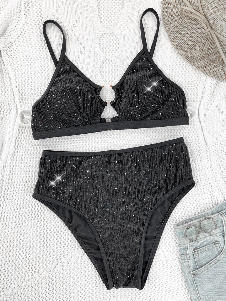 Dame Højskåret Bikini-Sæt med glitrende accenter og innovativ udskæring Stilla