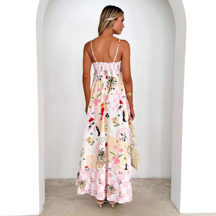 Kvinders maxi kjole med elegante stropper og blomstrede accenter Stilla