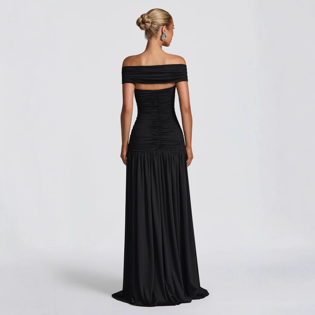 Dame Off-Shoulder Maxikjole med Cut-Out og Fald Skovae