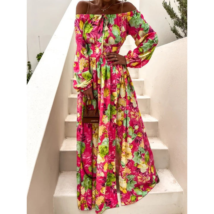 Dame Off-Shoulder Blomster Maxi Kjole med elegante Flæsedetaljer Stilla