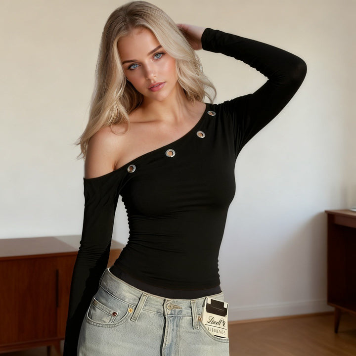 Dame Off-Shoulder Overdel med dekorative øsner Skovae