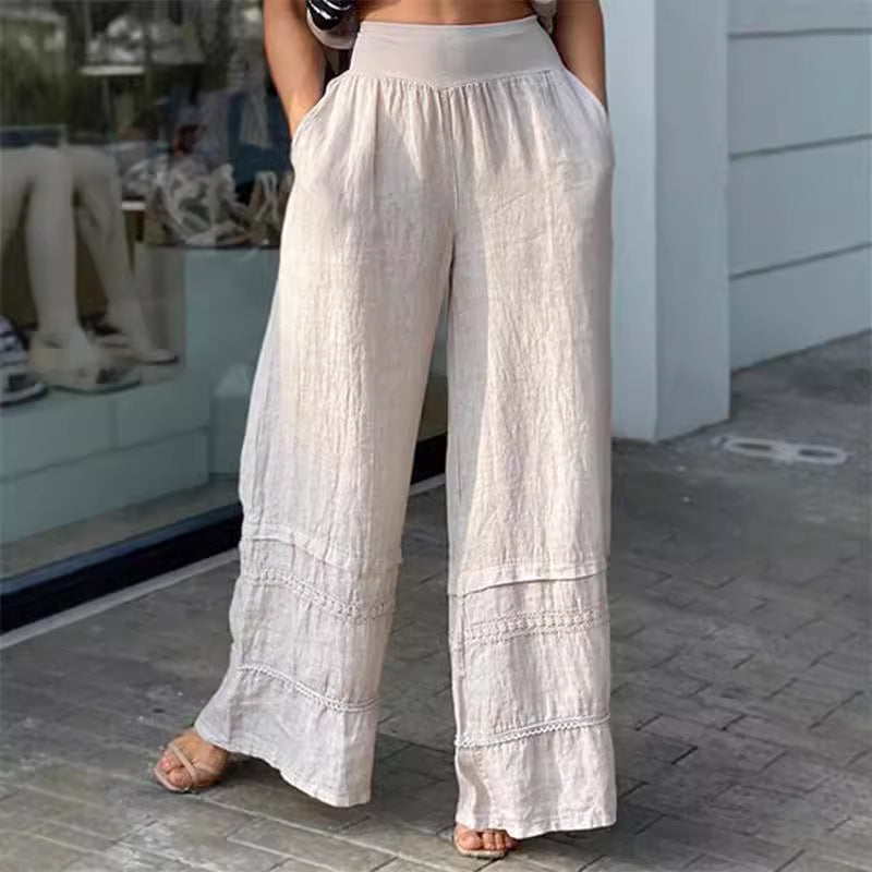 Damer cropped top med stilfuldt stribemønster og brede linbukser Stilla