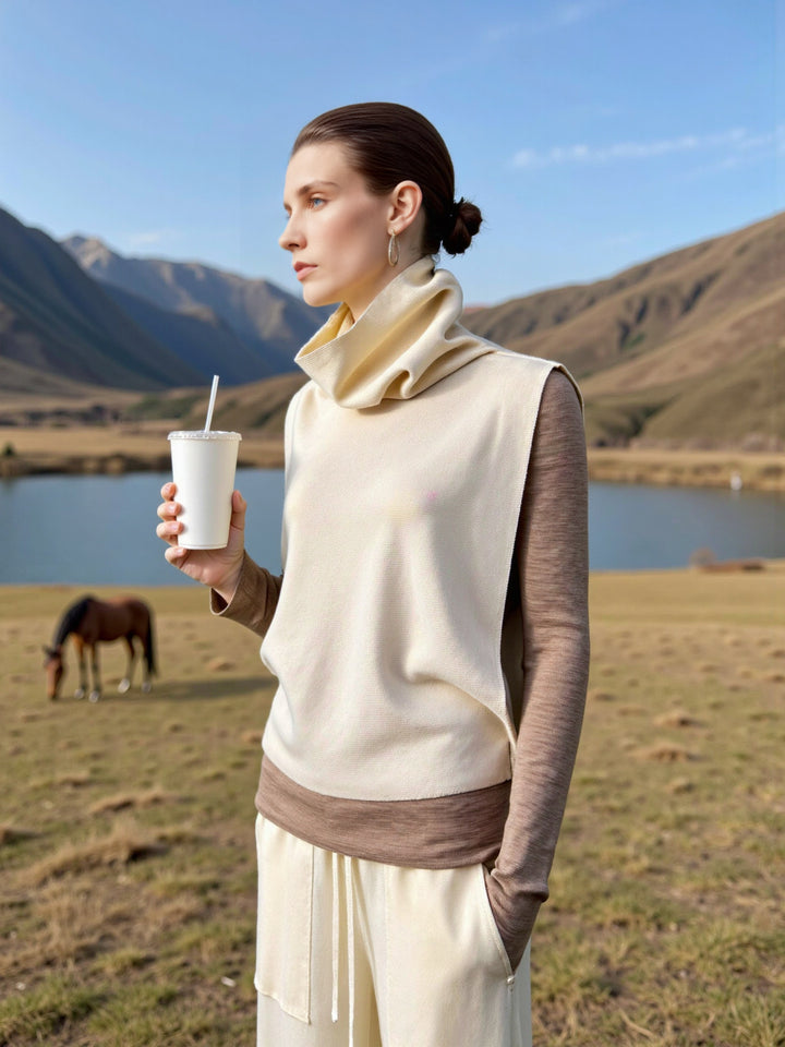 Kvinders fashionable strikket sweater med høj krave og brede bukser Stilla