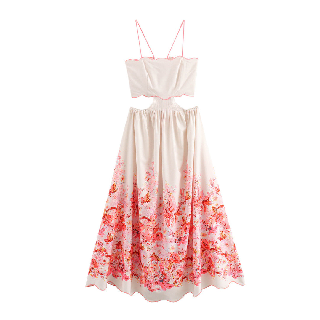 Femme Floral Print Maxi Kjole med Cut-Out Detalje Stilla