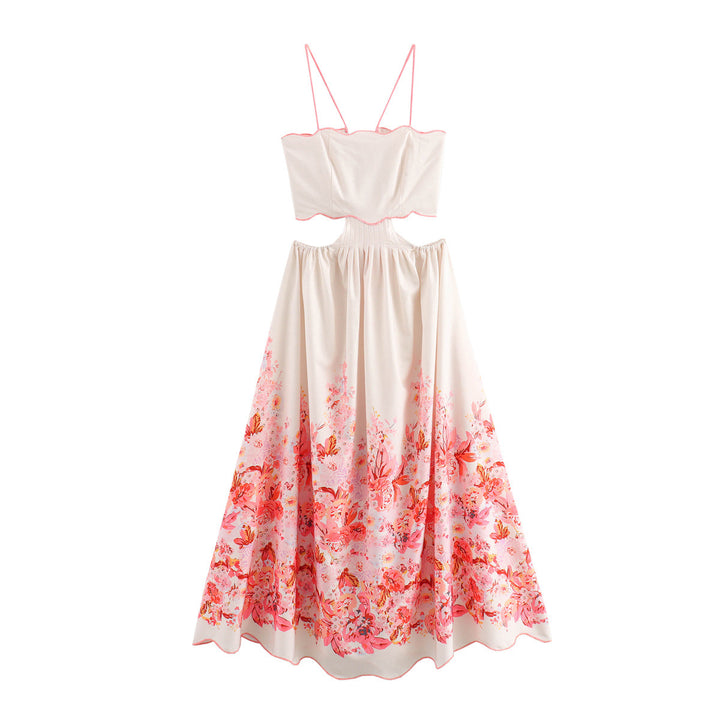 Femme Floral Print Maxi Kjole med Cut-Out Detalje Stilla