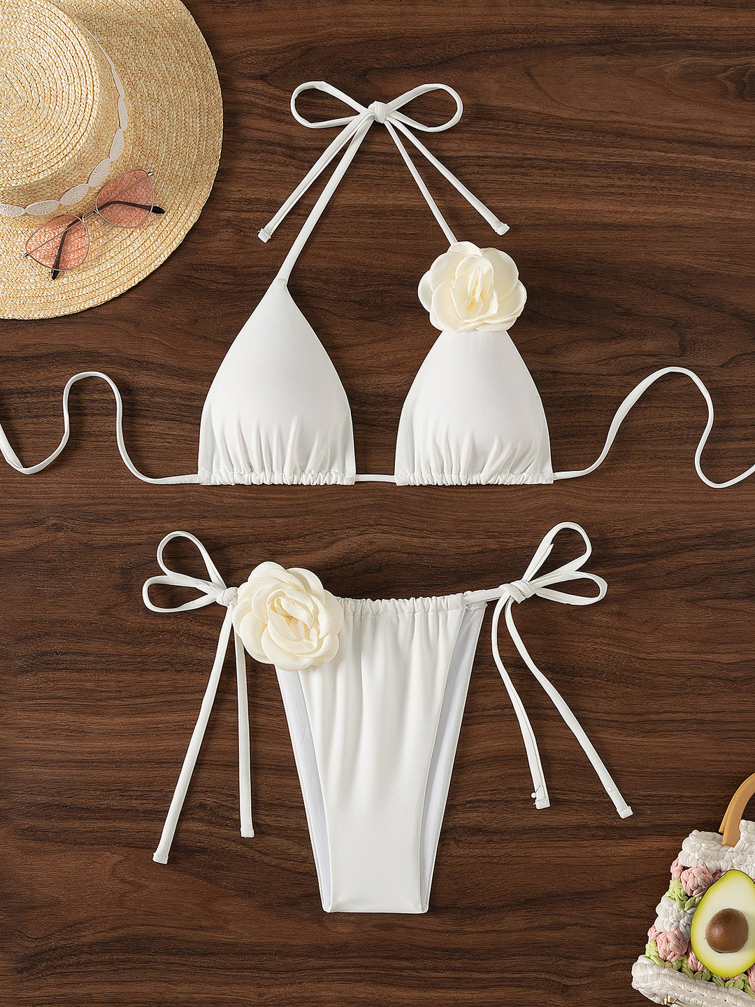 Dame Triangel-Bikini med legende blomsterapplikationer Skovae