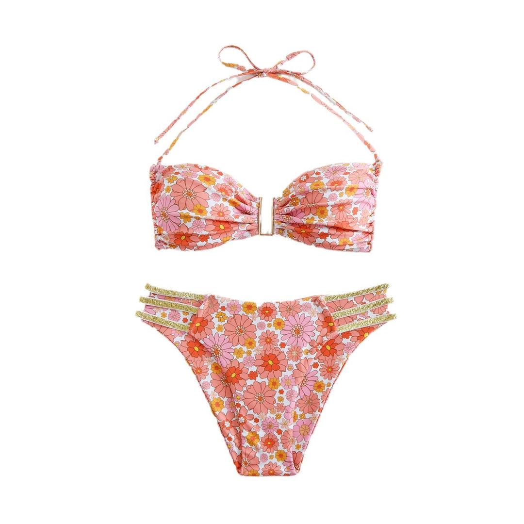 Dame bikini-sæt med elegant blomsterdesign og justerbare stropper Stilla
